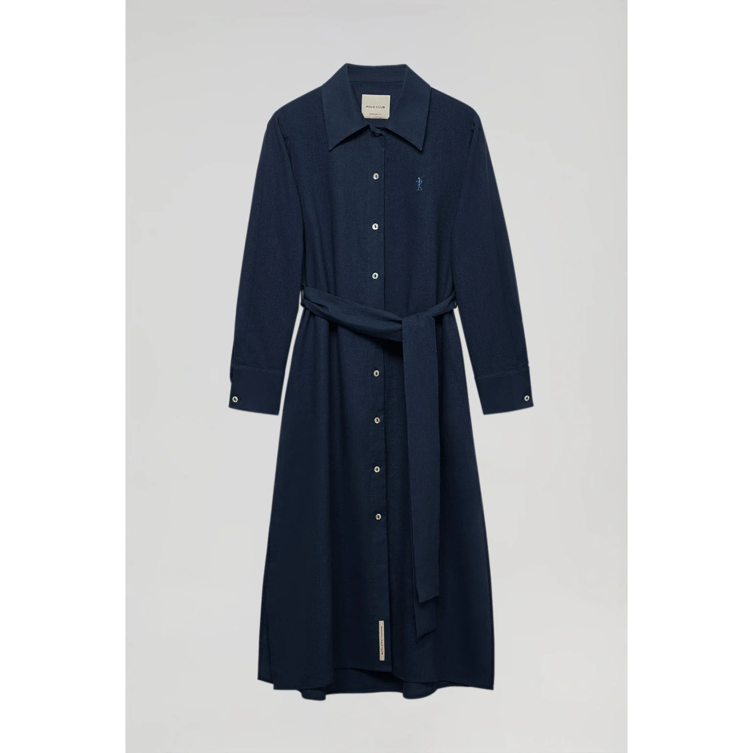 Vestito midi blu in lino con particolare ricamato Rigby Go