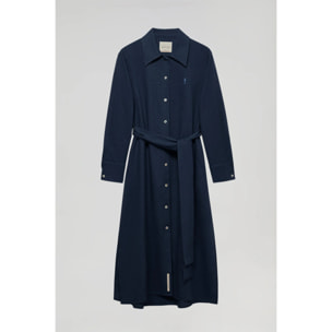 Vestito midi blu in lino con particolare ricamato Rigby Go