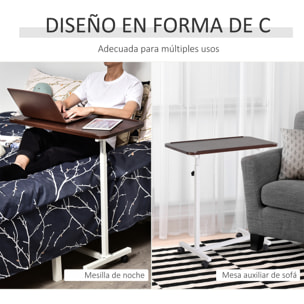 Mesa Auxiliar con Ruedas, Mesa para Sofá y Cama, Altura Ajustable y Marco de Acero, para Dormitorio, Salón, Oficina, 77x40x76-100 cm, Nogal Oscuro y Blanco