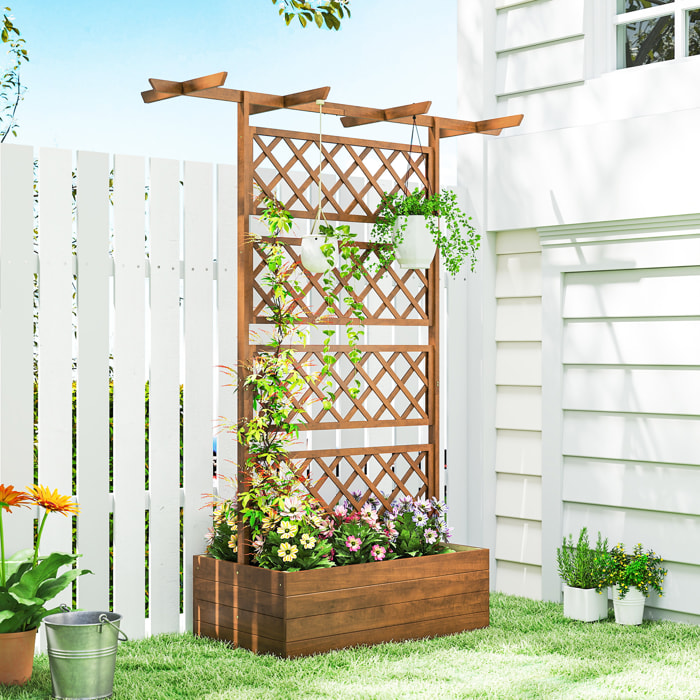 Jardinière treillis haut central avec poutres bois verni