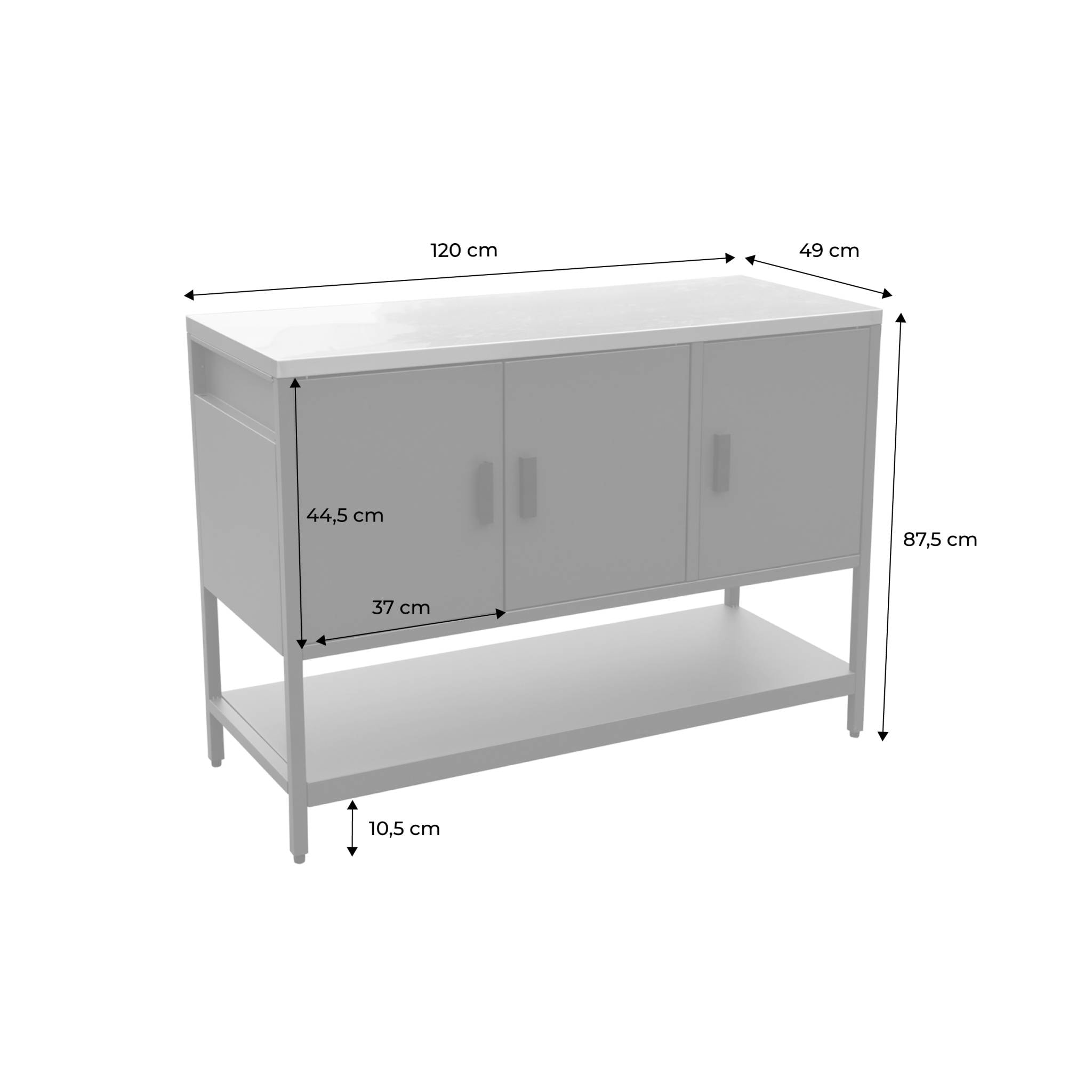 Cuisine d'extérieure en acier beige 3 portes.1 étagère L120cm