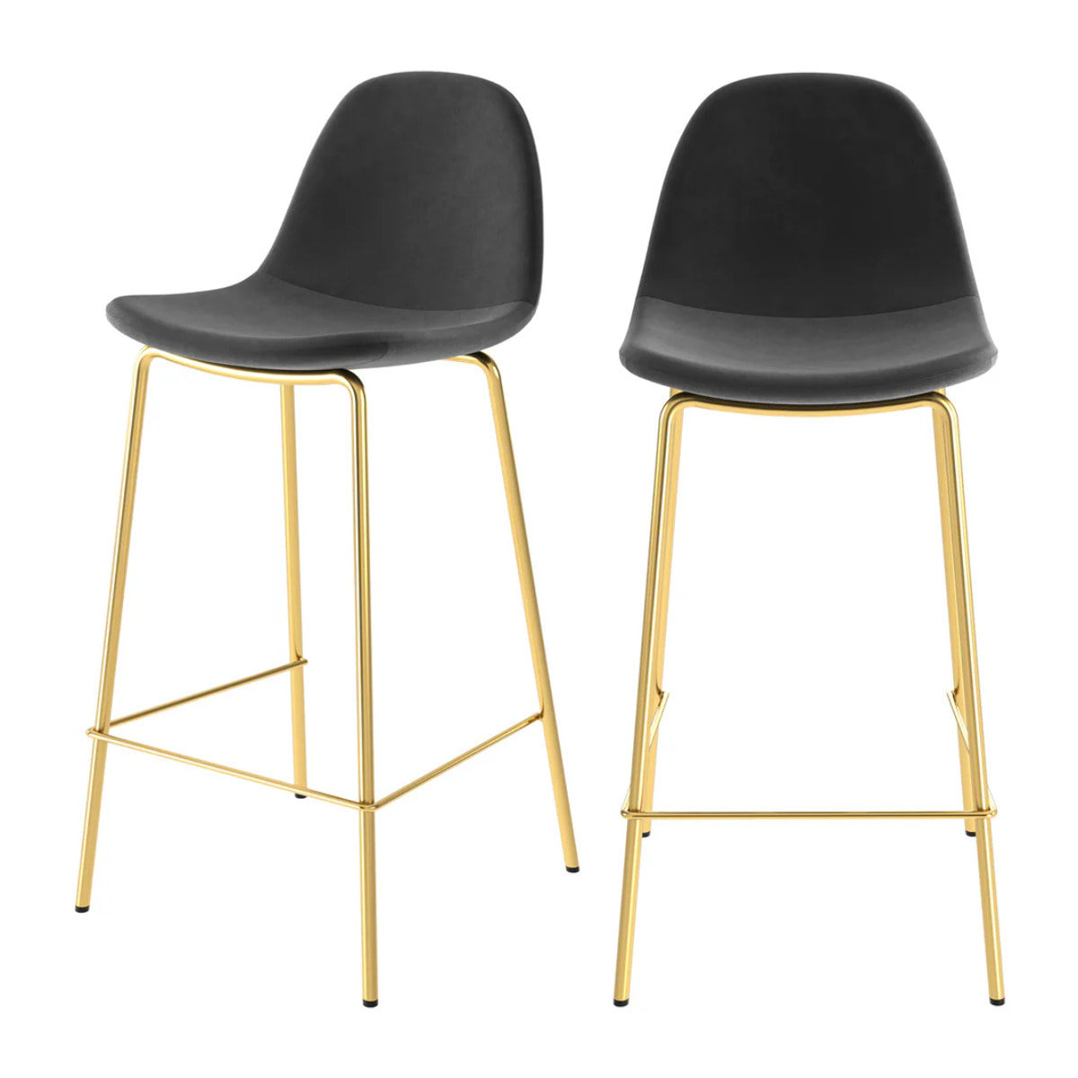 Lot de 2 chaises pour îlot central 65 cm en velours noir et doré - Henrik