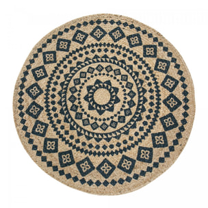 Tapis rond tissé en jute motif ethnique TOLI