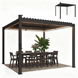 Pergola bioclimatique lames orientables éclairage LED solaire métal noir