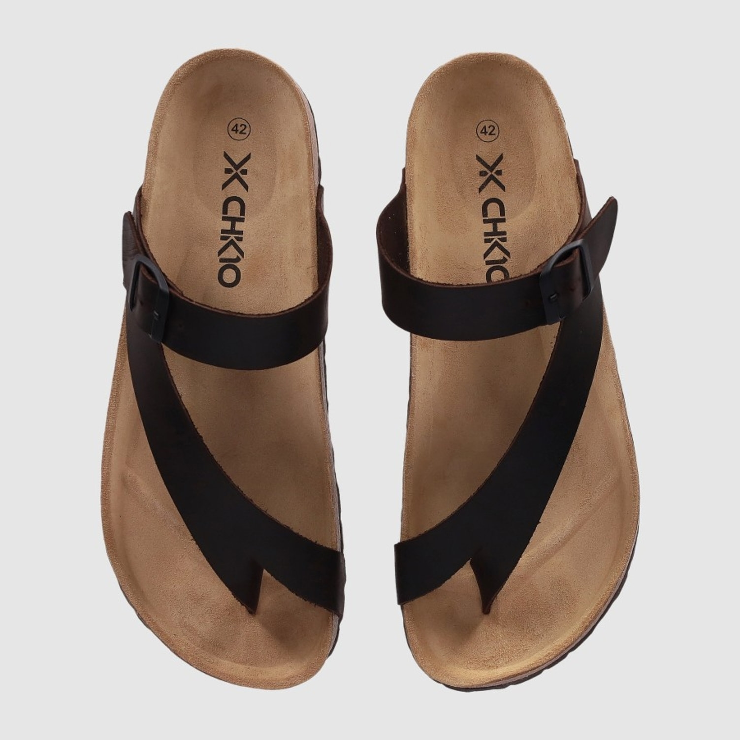 Sandalias de Piel - Marron - Tacón: Bajo