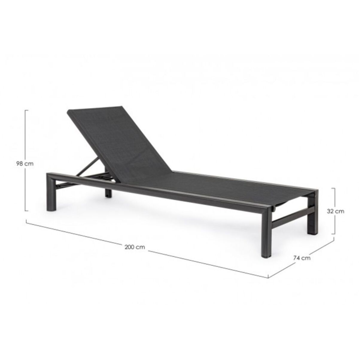 Lettino reclinabile SKIPPER NEW in alluminio e textilene antracite, con ruote