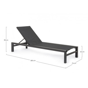 Lettino reclinabile SKIPPER NEW in alluminio e textilene antracite, con ruote