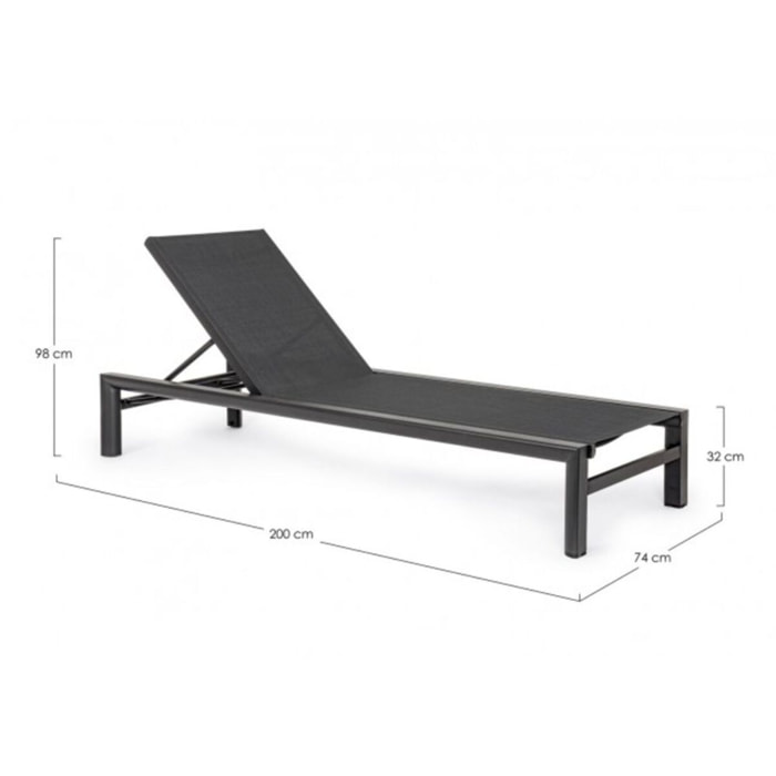 Lettino reclinabile SKIPPER NEW in alluminio e textilene antracite, con ruote