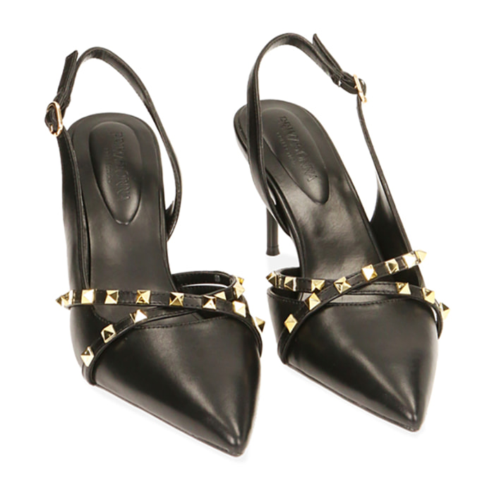 Décolleté slingback borchiate nere, tacco 8 cm