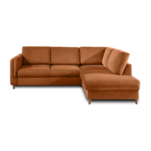 Brooke - canapé d'angle droit - convertible - 5 places - en velours - Rouille