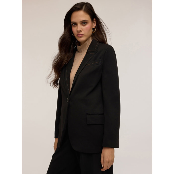 Motivi - Chaqueta de un solo botón con costuras en contraste - Negro