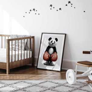 Affiche enfant panda boxer  Affiche + cadre en bois - Noir