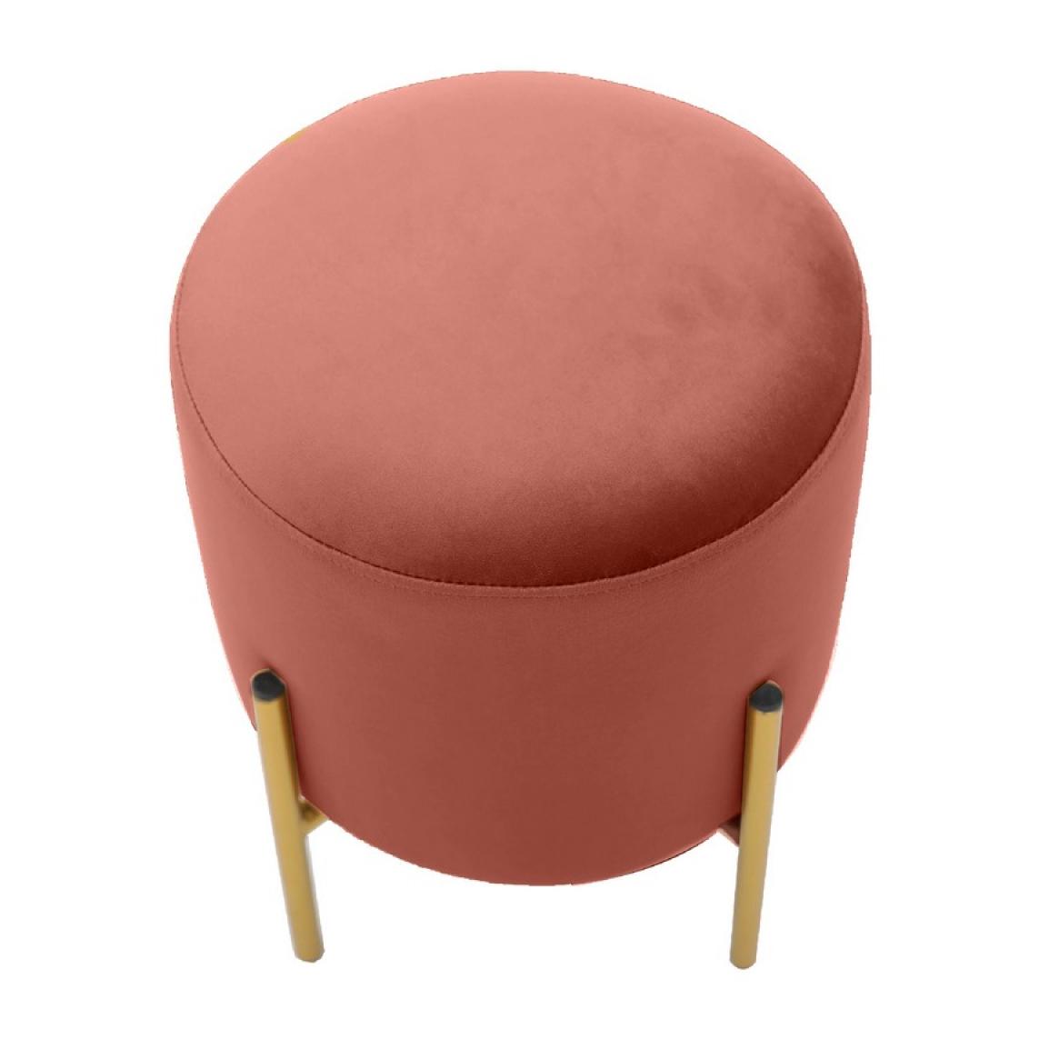 Pouf tondo di design in velluto rosa e piedi ottone