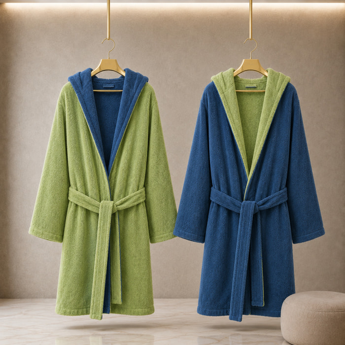 COTONE EGIZIANO Accappatoio Reverse in cotone egiziano 430 gr_Menta Indingo