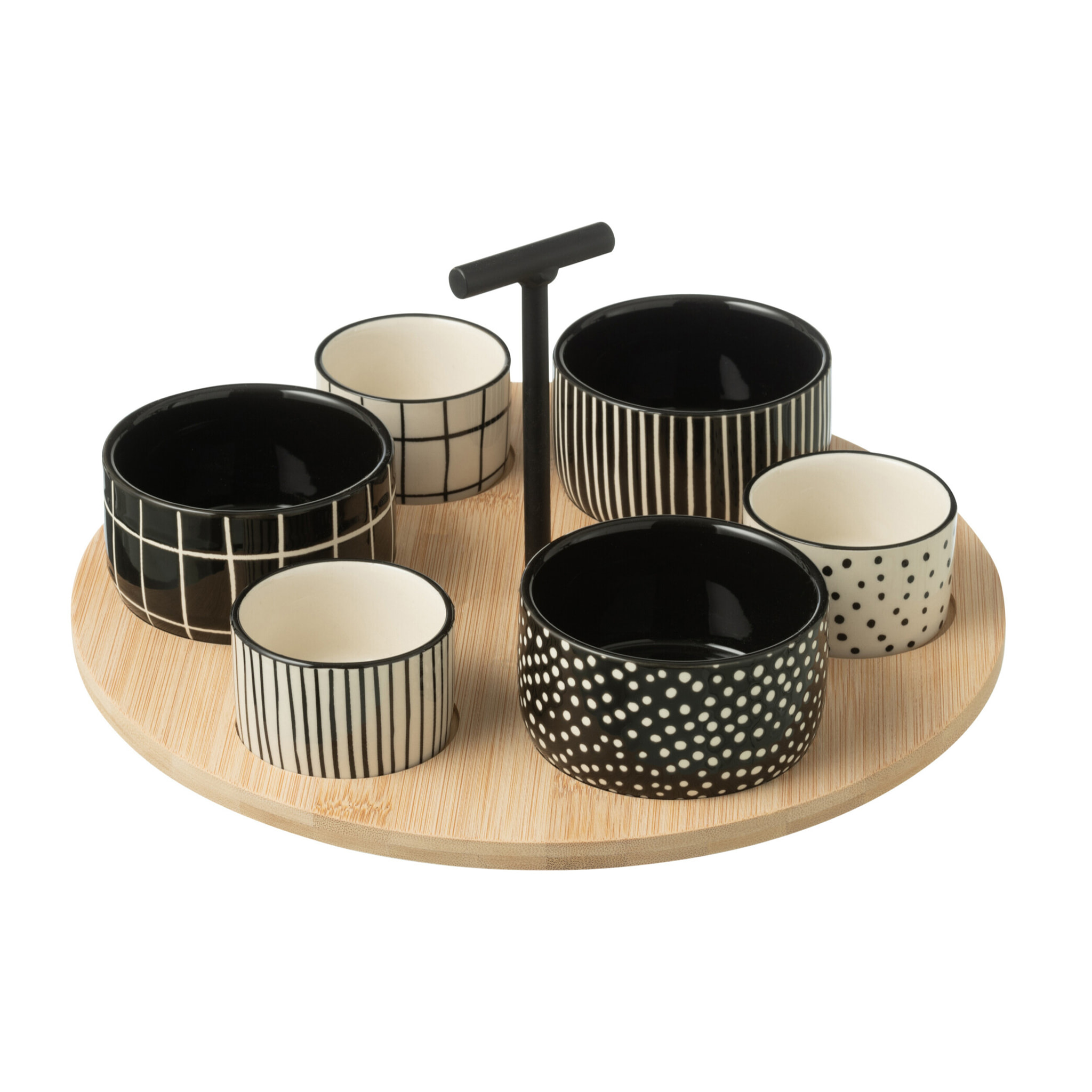 J-Line Service A Tapas 6 Sets+Plateau Bambou Boite Noir/Blanc