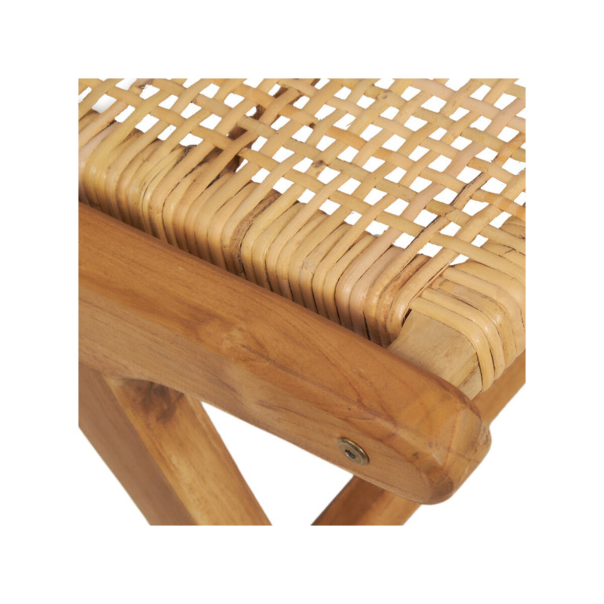 Fauteuil relax bas bois de teck et cannage rotin lounge cosy - PIOU