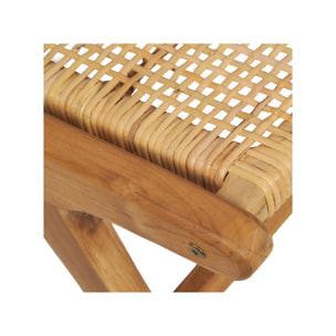 Fauteuil relax bas bois de teck et cannage rotin lounge cosy - PIOU