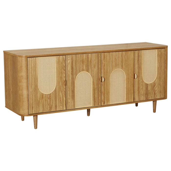 Milazzo - buffet bas - bois plaqué chêne et cannage - 4 portes - 176 cm - Bois