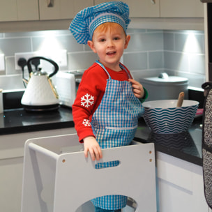 Torre de Aprendizaje de Madera para Niños Taburete de Cocina Infantil con Pedal Altura Ajustable en 3 Posiciones y Barra de Seguridad 40x50x90 cm Gris