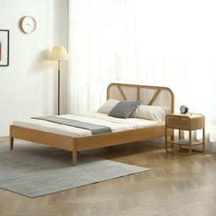 Pack lit en bois et cannage + Matelas mémoire de forme - LEONIE & MEMO HR
