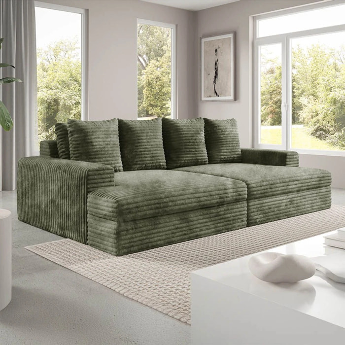 CAMELIA - Canapé 3 places en velours côtelé épais vert