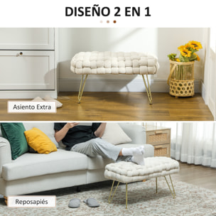Banco Pie de Cama Tapizado en Terciopelo Banco Otomano Pie de Cama con Patas Doradas y Asiento Acolchado para Dormitorio Entradas Crema