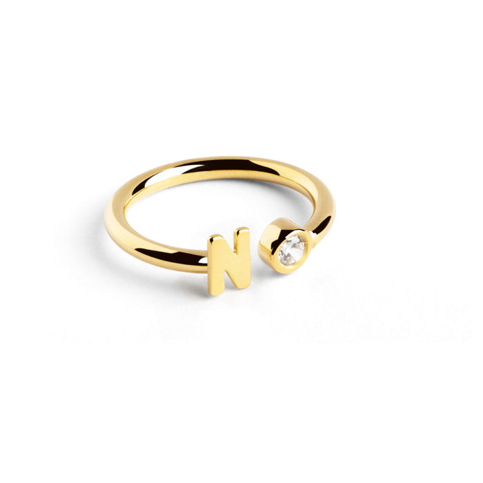 Anillo Personalizado Letter Spark Plata Baño Oro