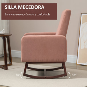 HOMCOM Silla Mecedora Tapizada en Franela Sillón Balancín Relax con Asiento Reposabrazos Acolchados y Pies de Madera de Caucho Ideal Lactancia 72x75x105 cm Rosa