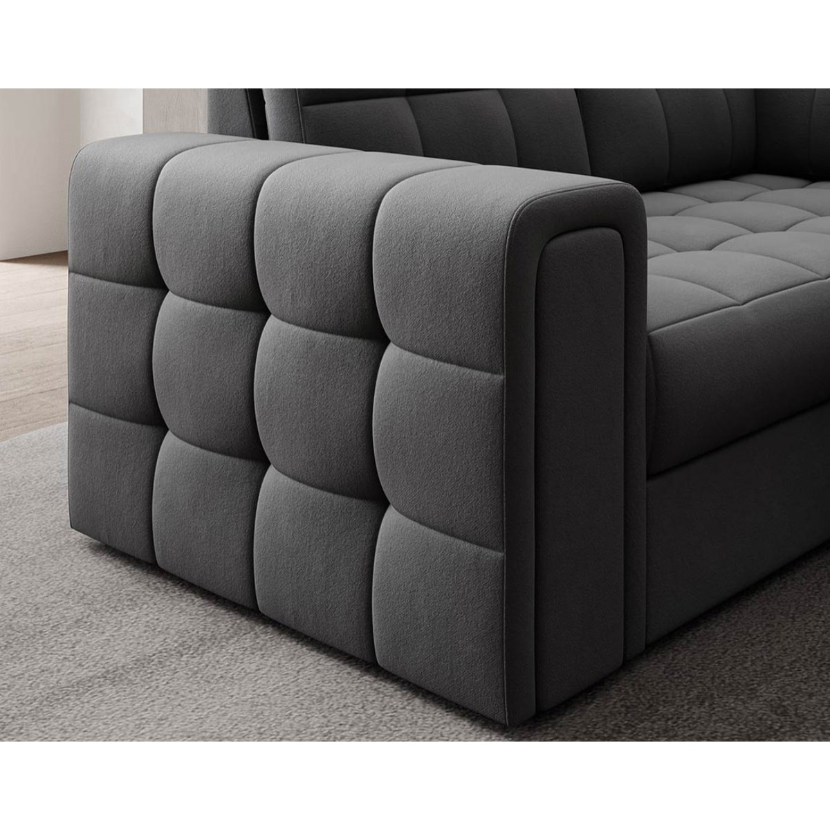 Nappa - Canapé panoramique d'angle gauche 7 places convertible avec coffre en velours - Gris