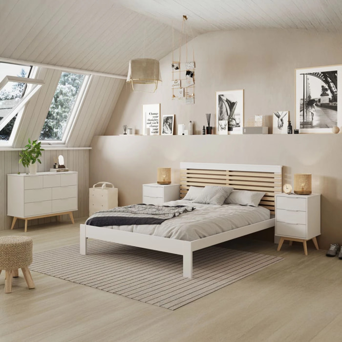 Cómoda de 5 cajones versátil y funcional en blanco y oak soft 120x83 cm Numa Blanco - Oak Soft