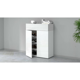 Scarpiera Oliviero, Porta scarpe salvaspazio a 3 ante, Armadio multifunzione da ingresso, 76x38h100 cm, Bianco effetto larice