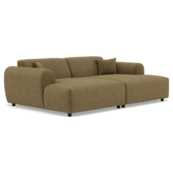 Aumance - canapé droit 4 places avec double méridienne assise profonde en velours texturé - Vert