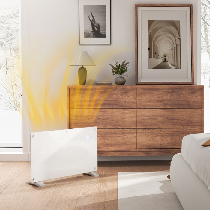 Radiateur à convection 1500W mural autoportant - affichage LED, timer 24h, thermostat, télécommande - verre blanc