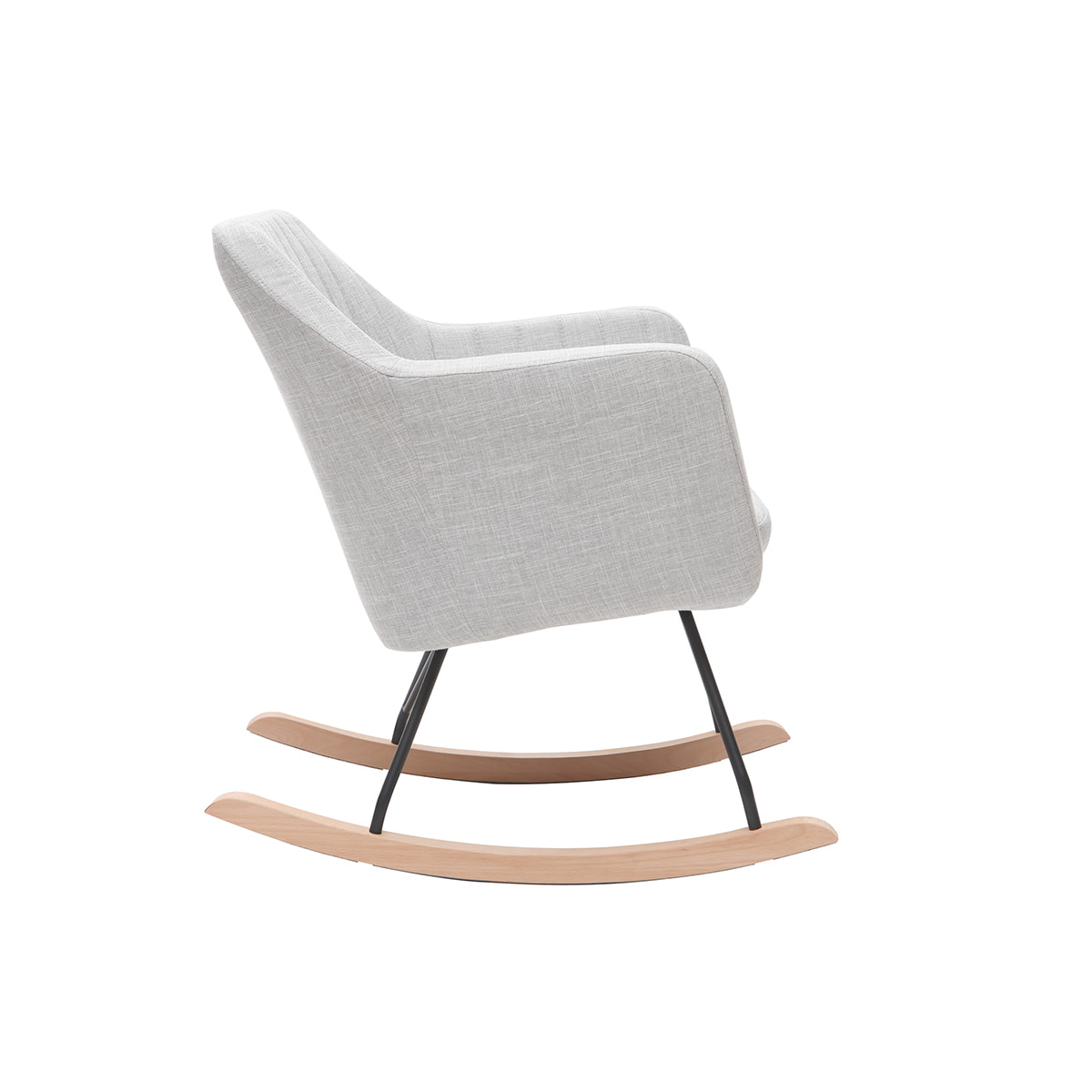 Rocking chair scandinave en tissu gris clair, métal noir et bois clair ALEYNA