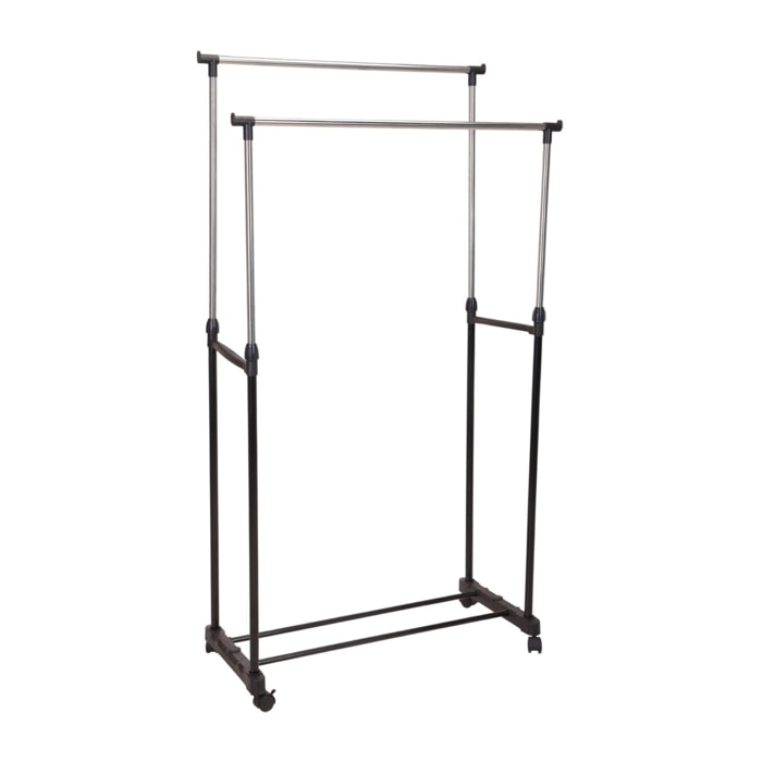 Well home perchero con ruedas con 2 barras reforzadas y marco metálico h.90-160cm.
