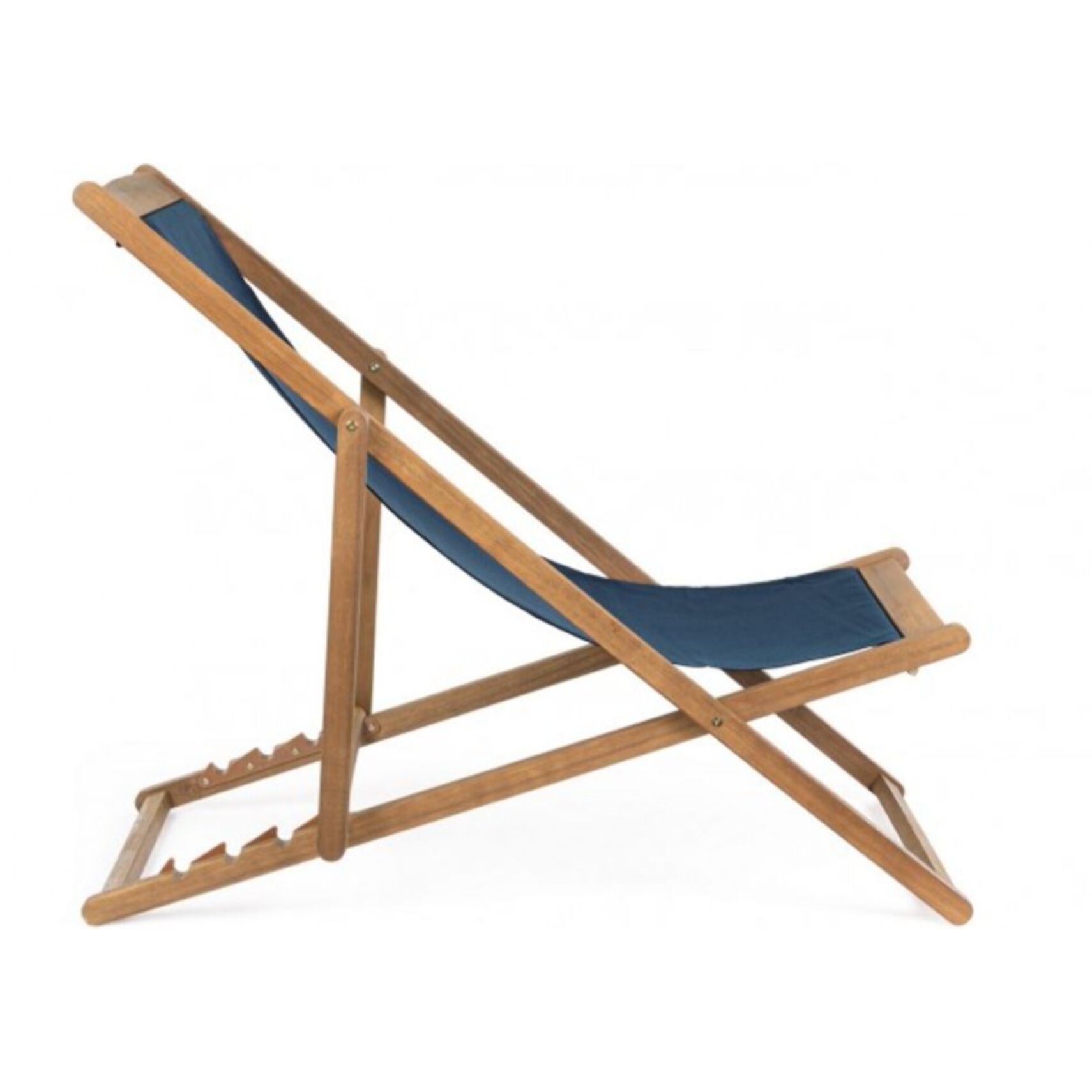 Set di 4 sdraio NOEMI in legno di acacia e tessuto blu, reclinabili