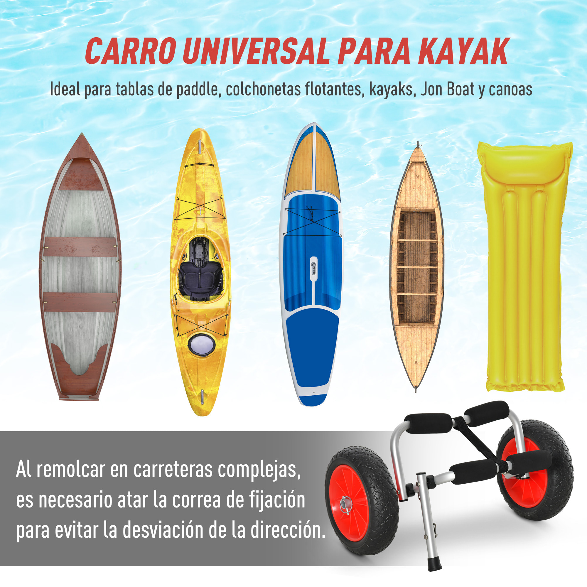 Carro de Transporte Kayak Aluminio PU 60x30x37cm Negro