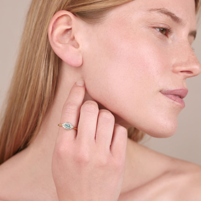 Anello Solitario Marquise Golden con Cubic Zirconia Azzurra