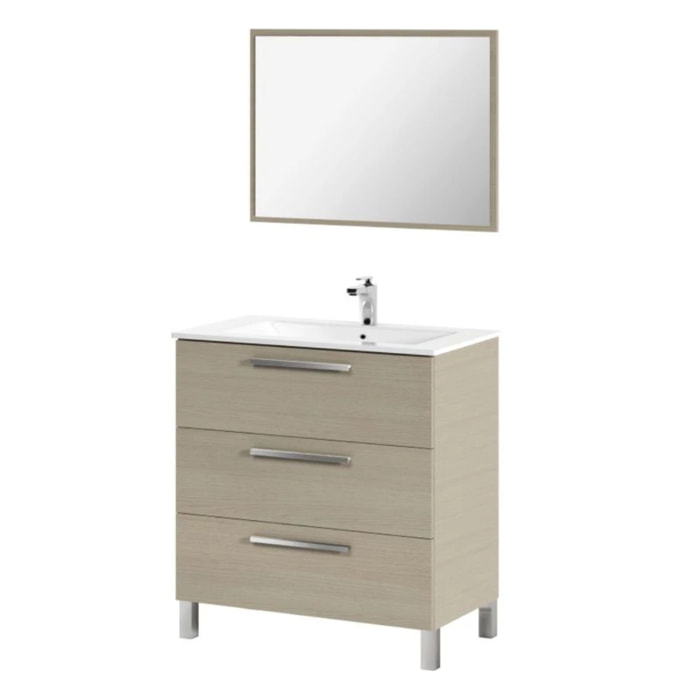Mueble de baño Athena 80 3 cajones + espejo Roble