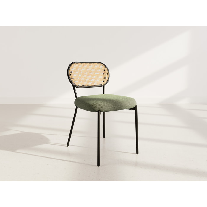Luciano - lot de 2 chaises cannage - dossier arrondi - en tissu bouclette - Vert Kaki