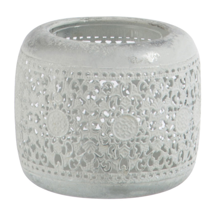 J-Line photophore Rond Oriental - métal/verre - blanc/argent - large - 2 pcs