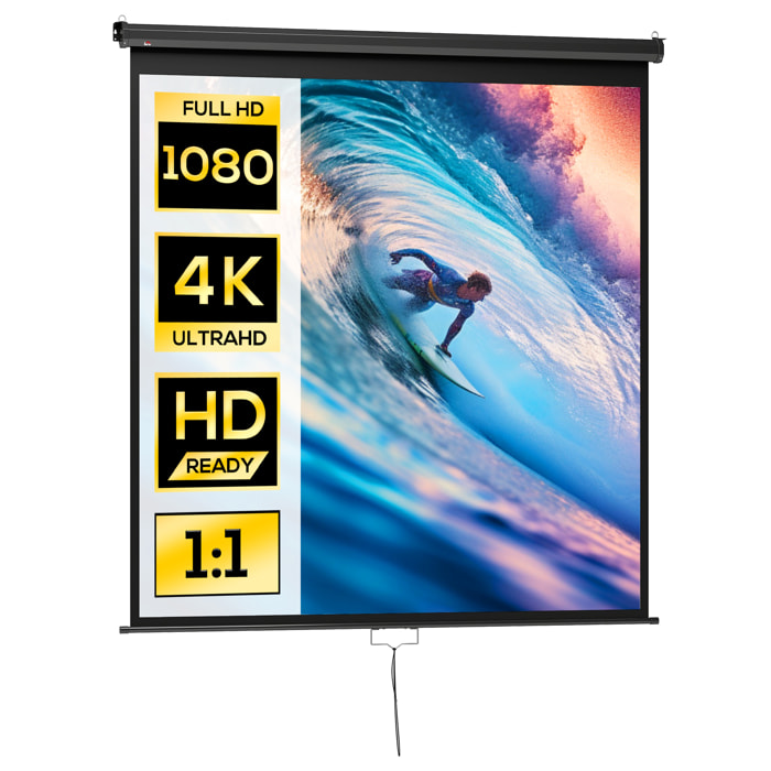 Écran de projection home-cinéma TV format 1:1 99 pouces 4K HD métal PVC noir