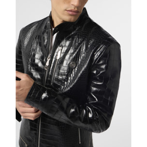 PHILIPP PLEIN Leather Moto Jacket Cocco