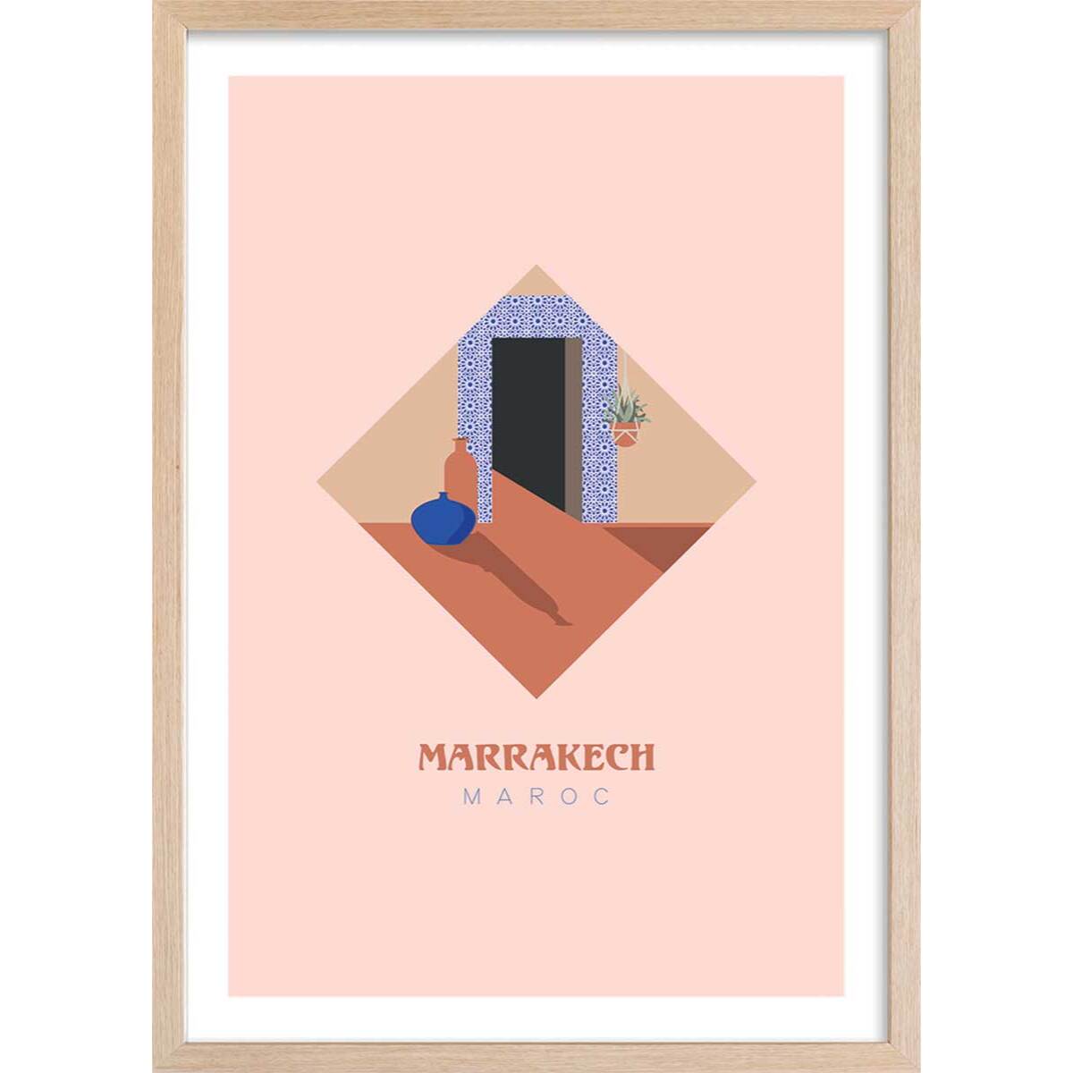 Affiche illustration graphique marrakech maroc Affiche + cadre en bois - Chêne