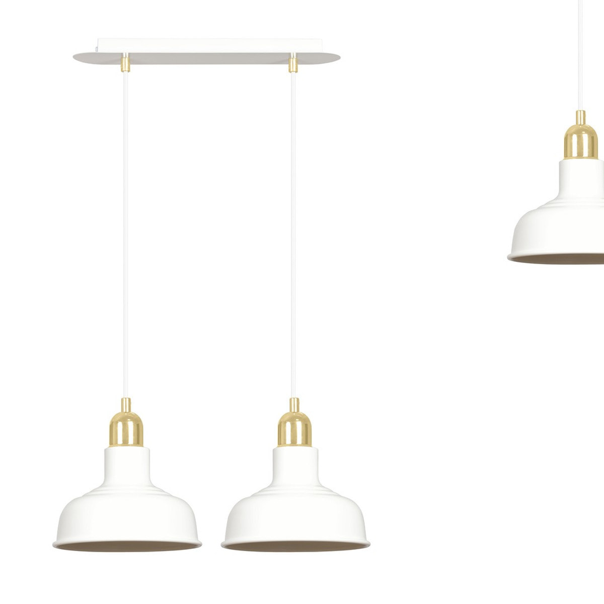 Lampada a sospensione Ibor in acciaio bianco e oro