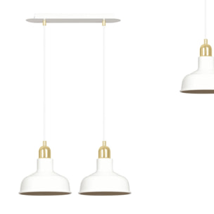 Lampada a sospensione Ibor in acciaio bianco e oro