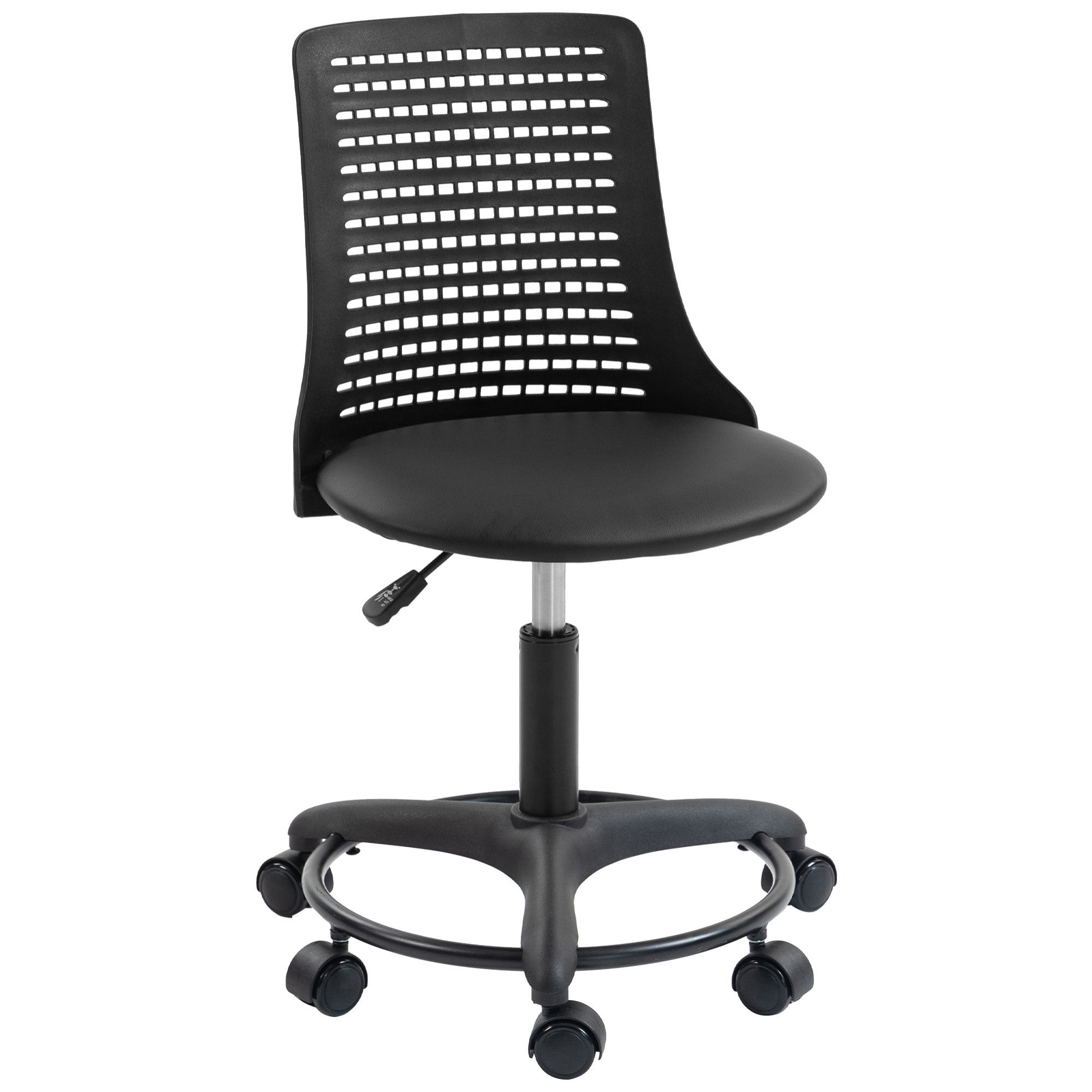 Silla de Escritorio sin Brazos, Silla de Oficina Giratoria, con Respaldo Hueco, Asiento Acolchado de Espuma de Alta Resiliencia, Altura Ajustable, Negro