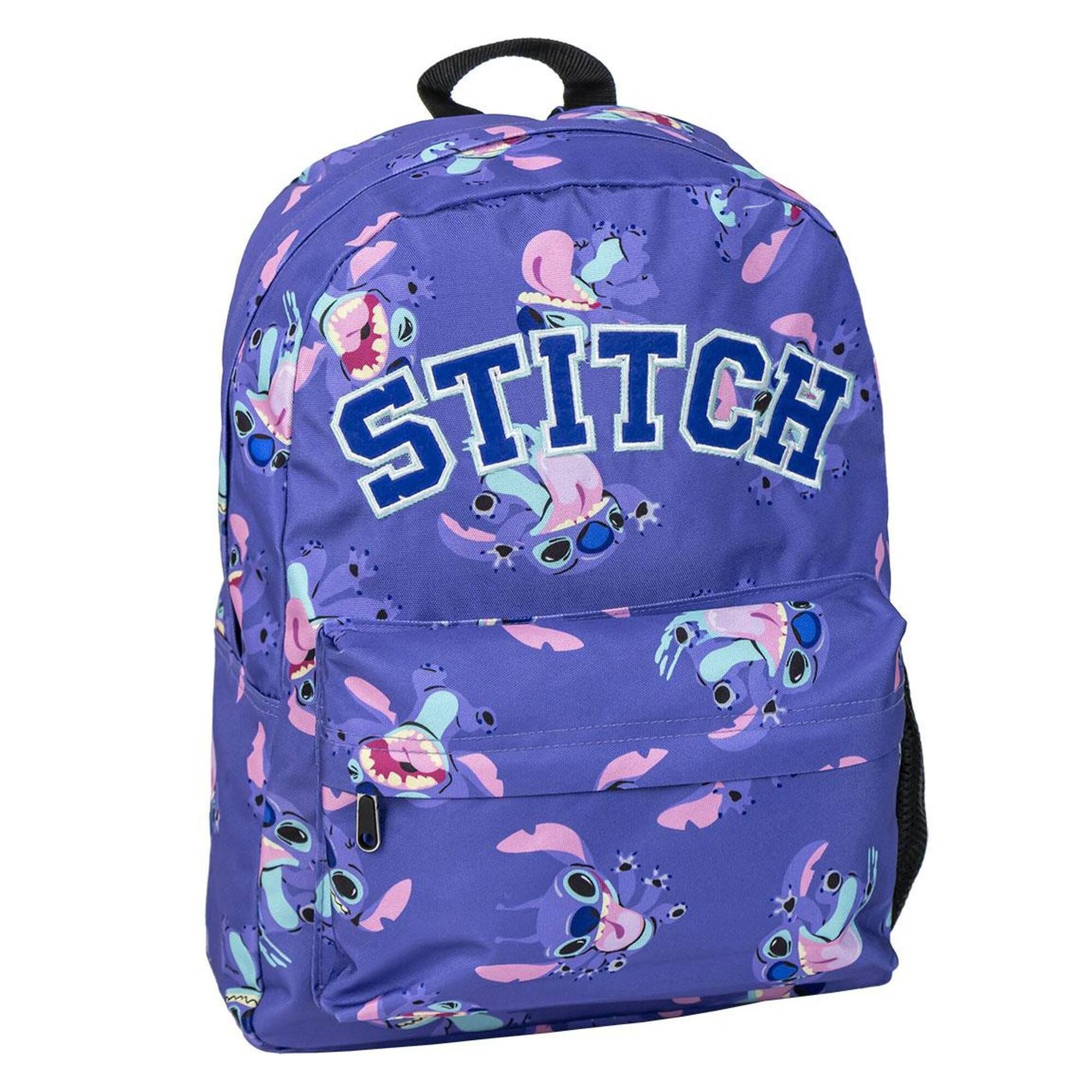 Mochila escolar de stitch - color morado - 32 x 12 x 42 cm - cierre de cremallera - asa ajustable - mochila resistente y duradera