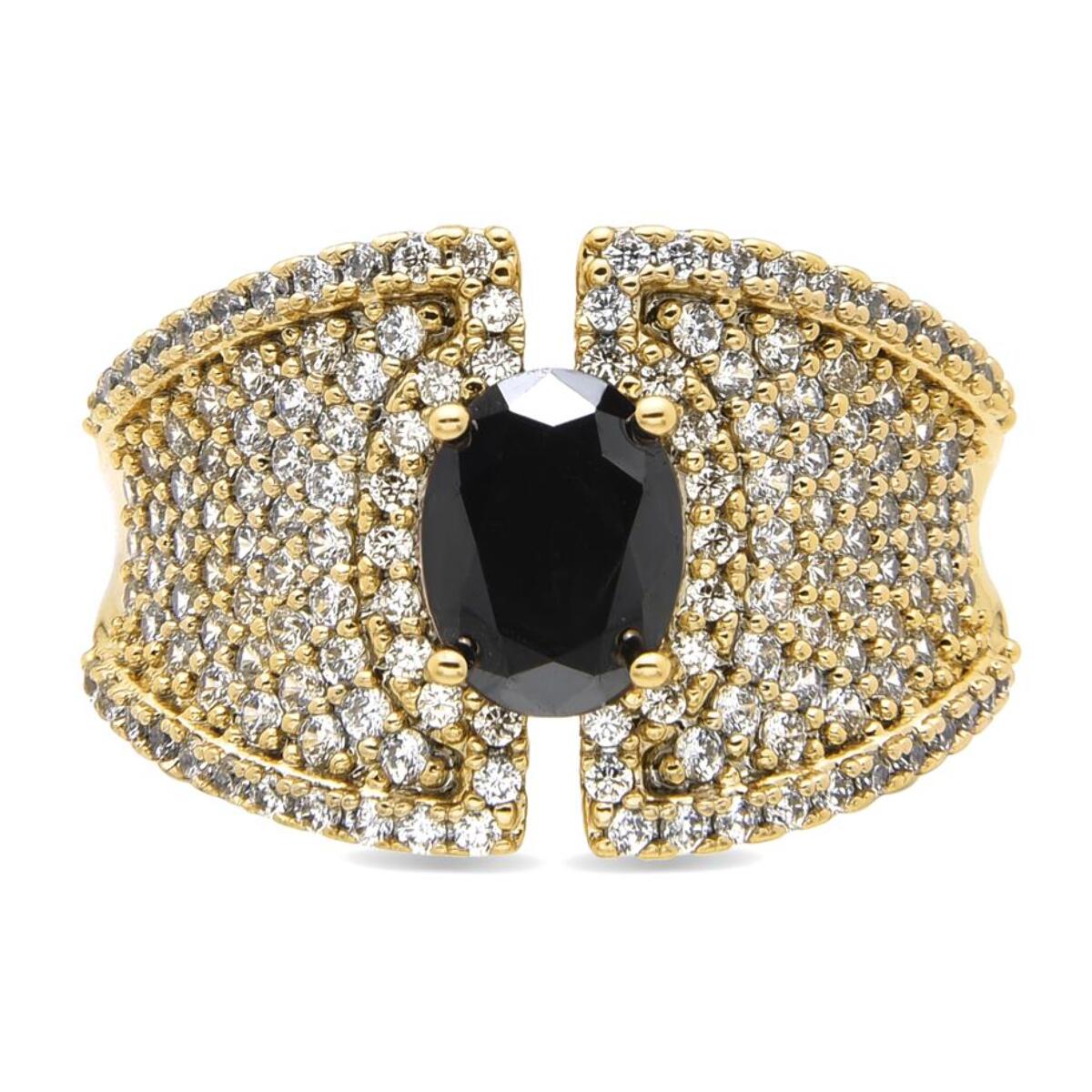 Anillo con Circonita Onix acabado oro 18k