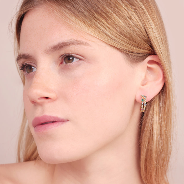 Orecchini a Lobo Martellati con Cubic Zirconia Colorate